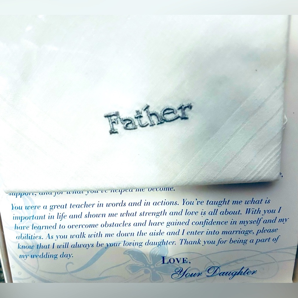 Lovely embroidered Father of the Bride Handkerchief Keepsake from his Daughter.